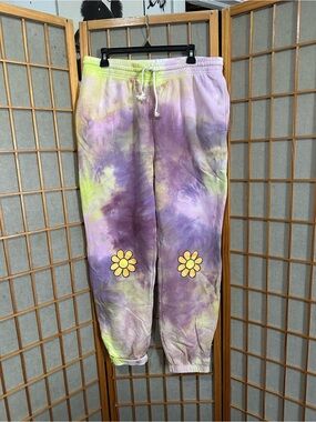 Tie-Dye Flower Sweatpants - Purple & Yellow/Green